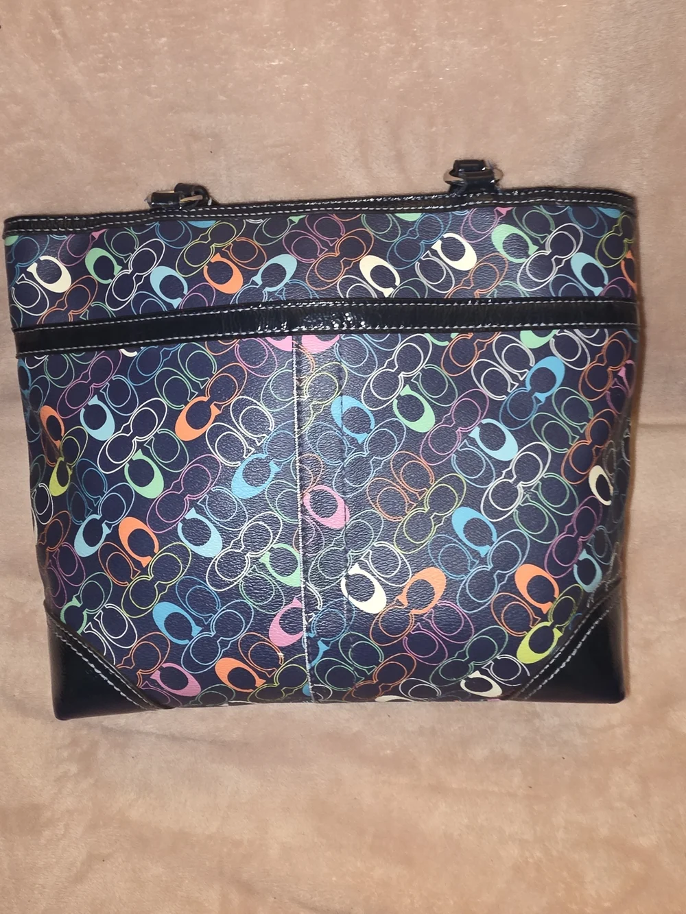 Coach Chelsea Multicolor Patterned Tote Bag with Blue Stripe F15139